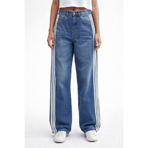 Versailles Wide Leg Jeans Womens M Side Stripe Y2K Retro Sporty Skater Urban
